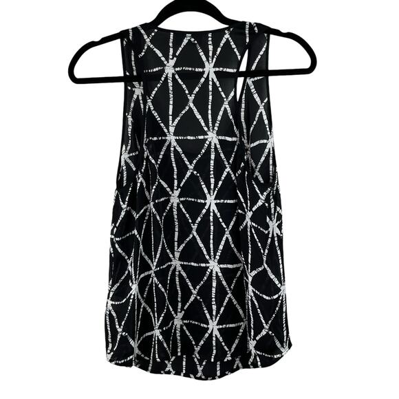 A.L.C. Black White Geometric Silk Sleeveless Scoop Neck Tank Top Blouse Med/Lge - Picture 2 of 14